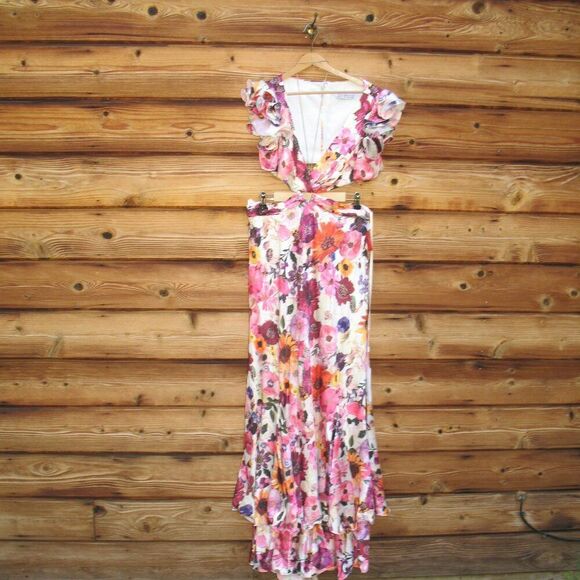 Mac Duggal 68107 Womens Floral Cut-Out Ruffle Sleeve Dress Gown - Picture 5 of 16